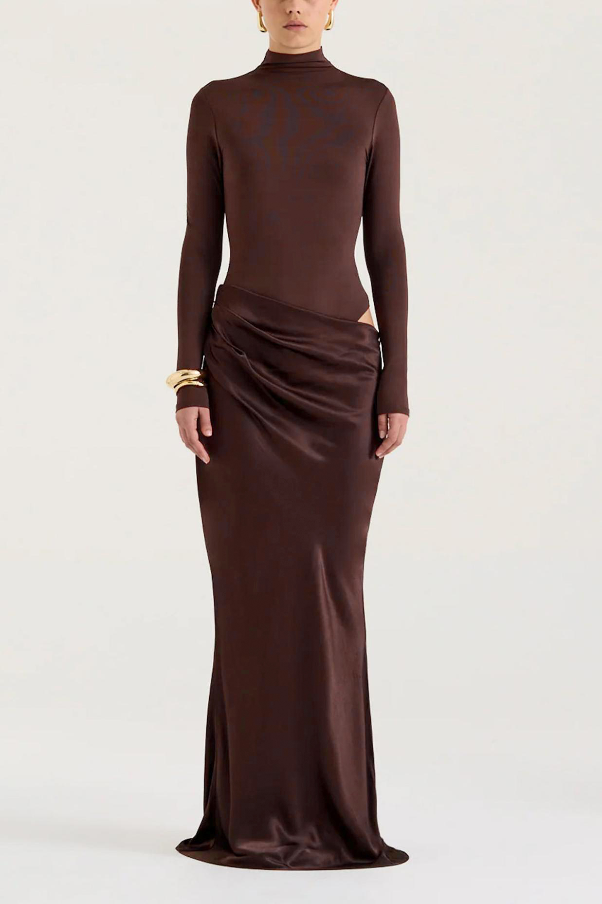 Jersey Splicing Satin Maxi Dress