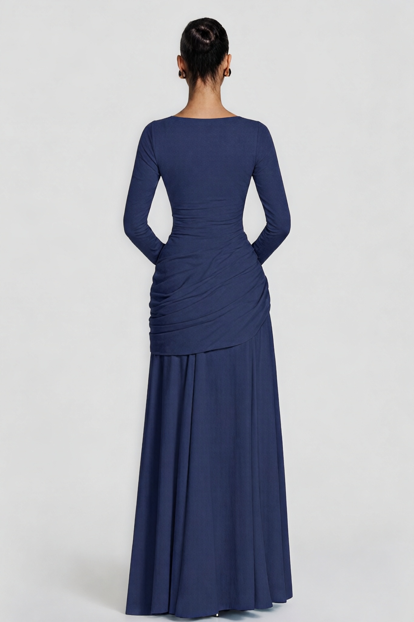 Square Collar Gathering Long Sleeve Maxi Dress