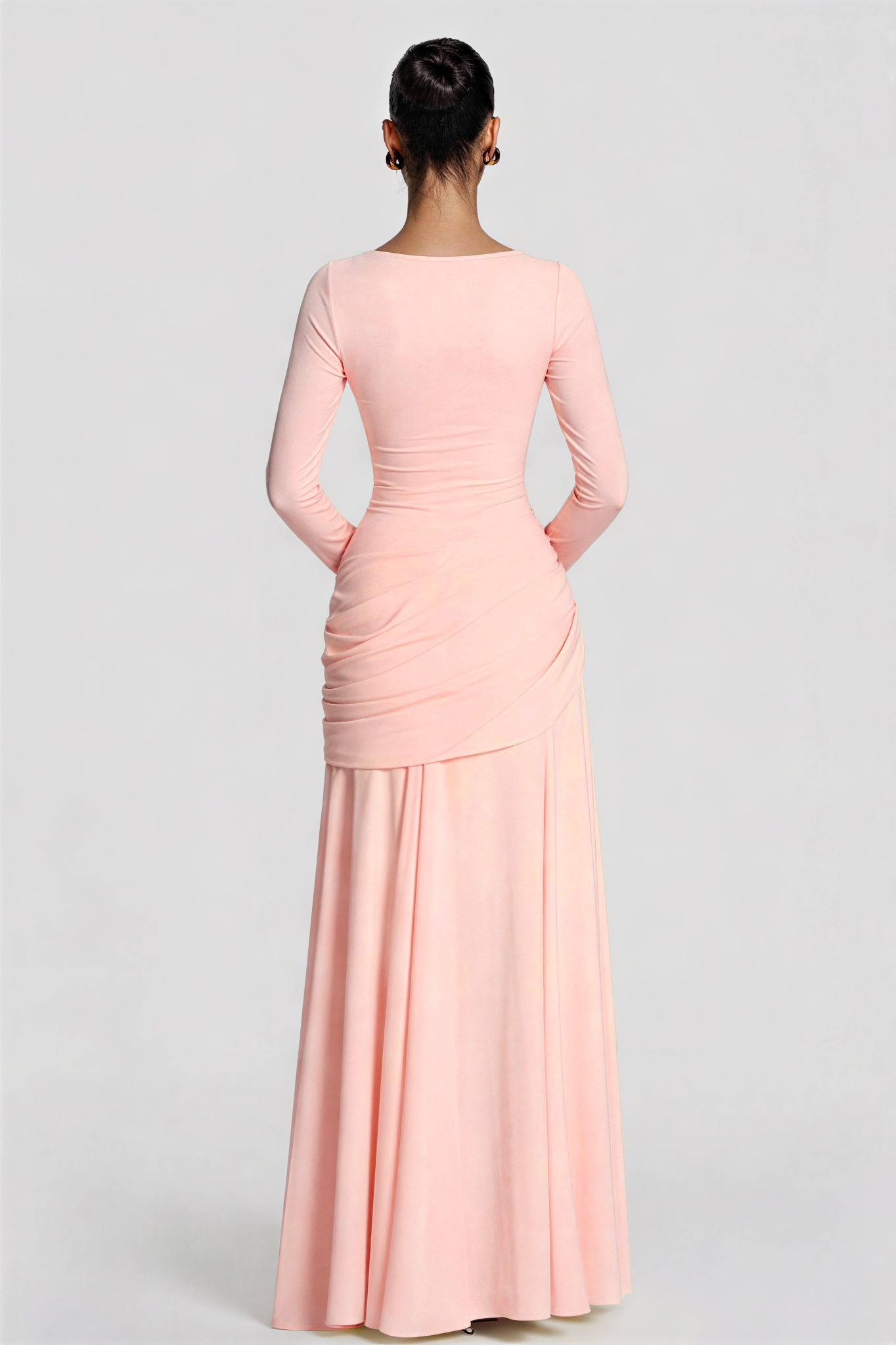 Square Collar Gathering Long Sleeve Maxi Dress