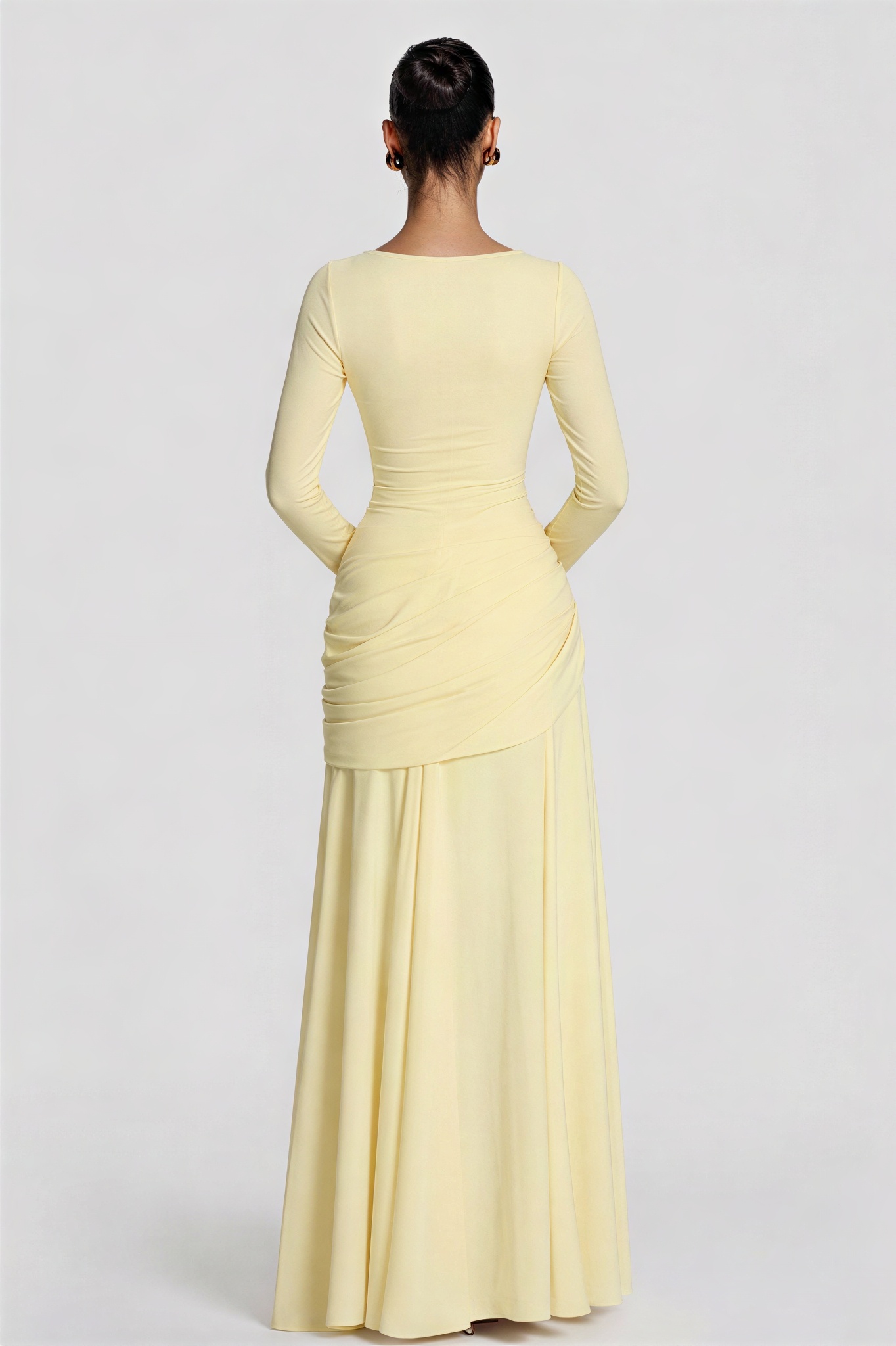 Square Collar Gathering Long Sleeve Maxi Dress