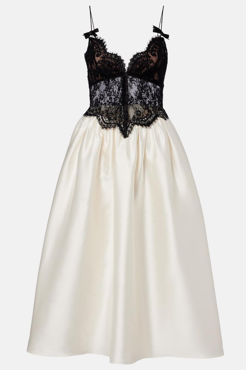 Lace Contrast Color Slip Midi Dress
