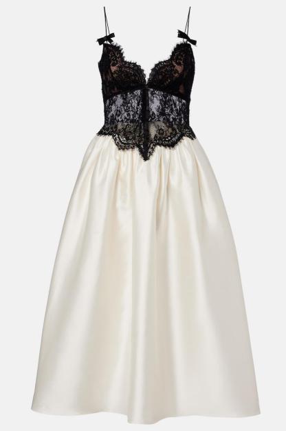 Lace Contrast Color Slip Midi Dress