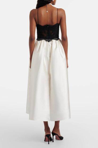 Lace Contrast Color Slip Midi Dress