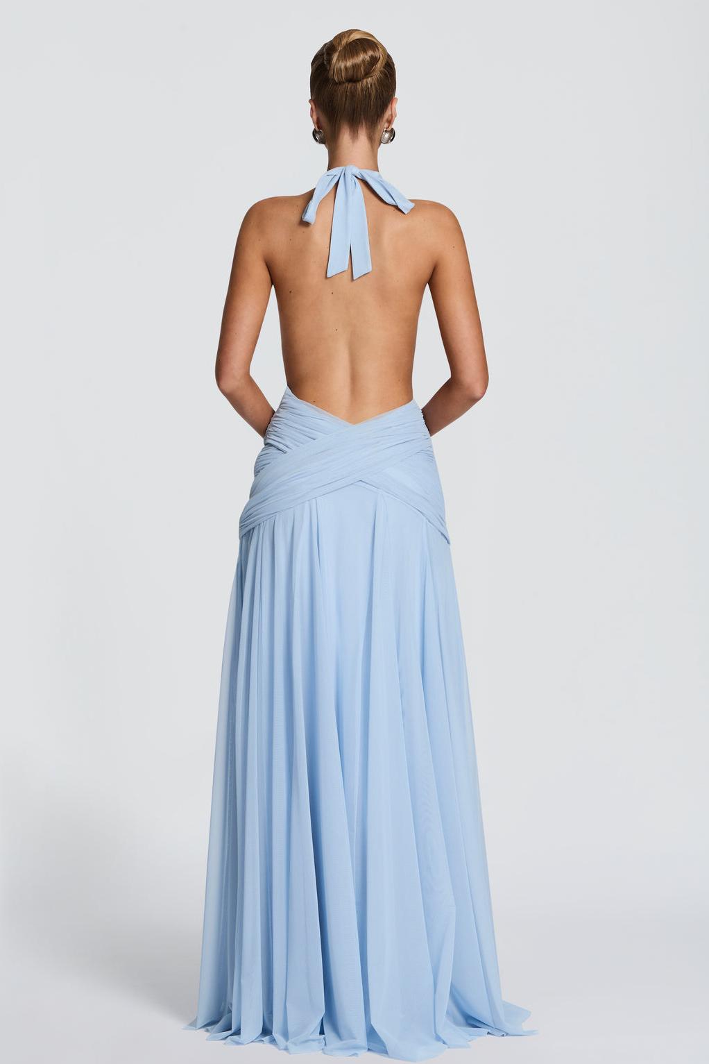 Halter Neck Gathering Backless Midi Dress