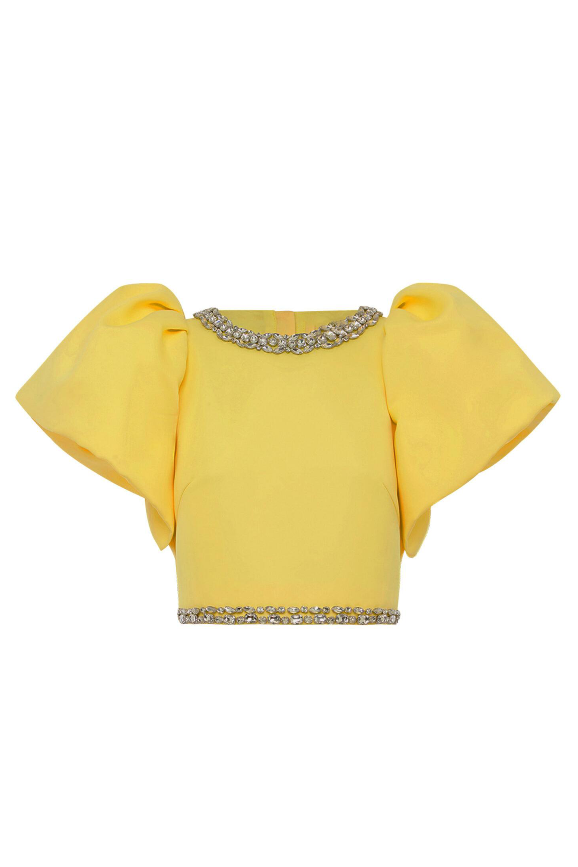 Rhinestone Puff Sleeve Top & High Waist Midi Skirt Set