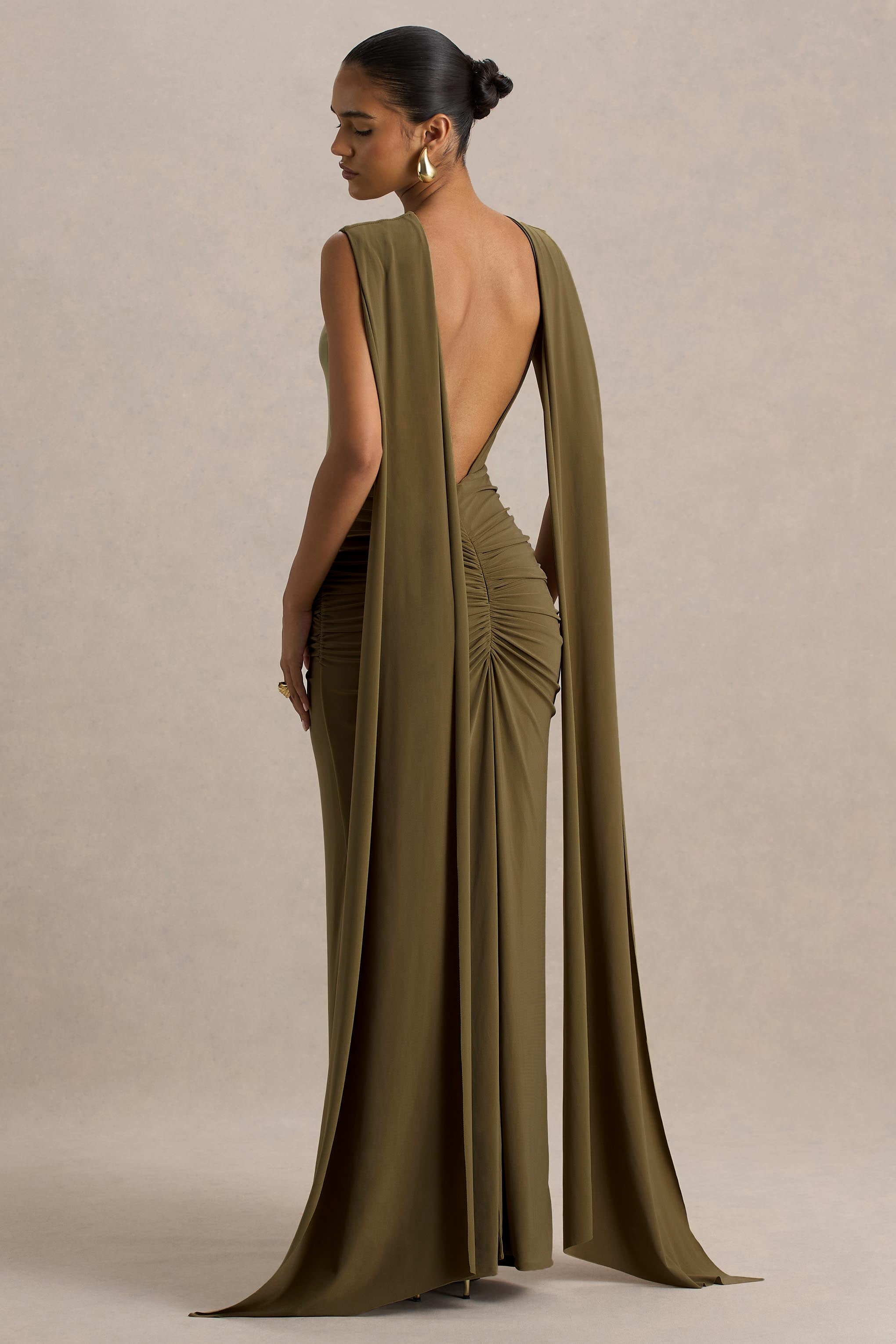 Sleeveless Gathering Cape Maxi Dress