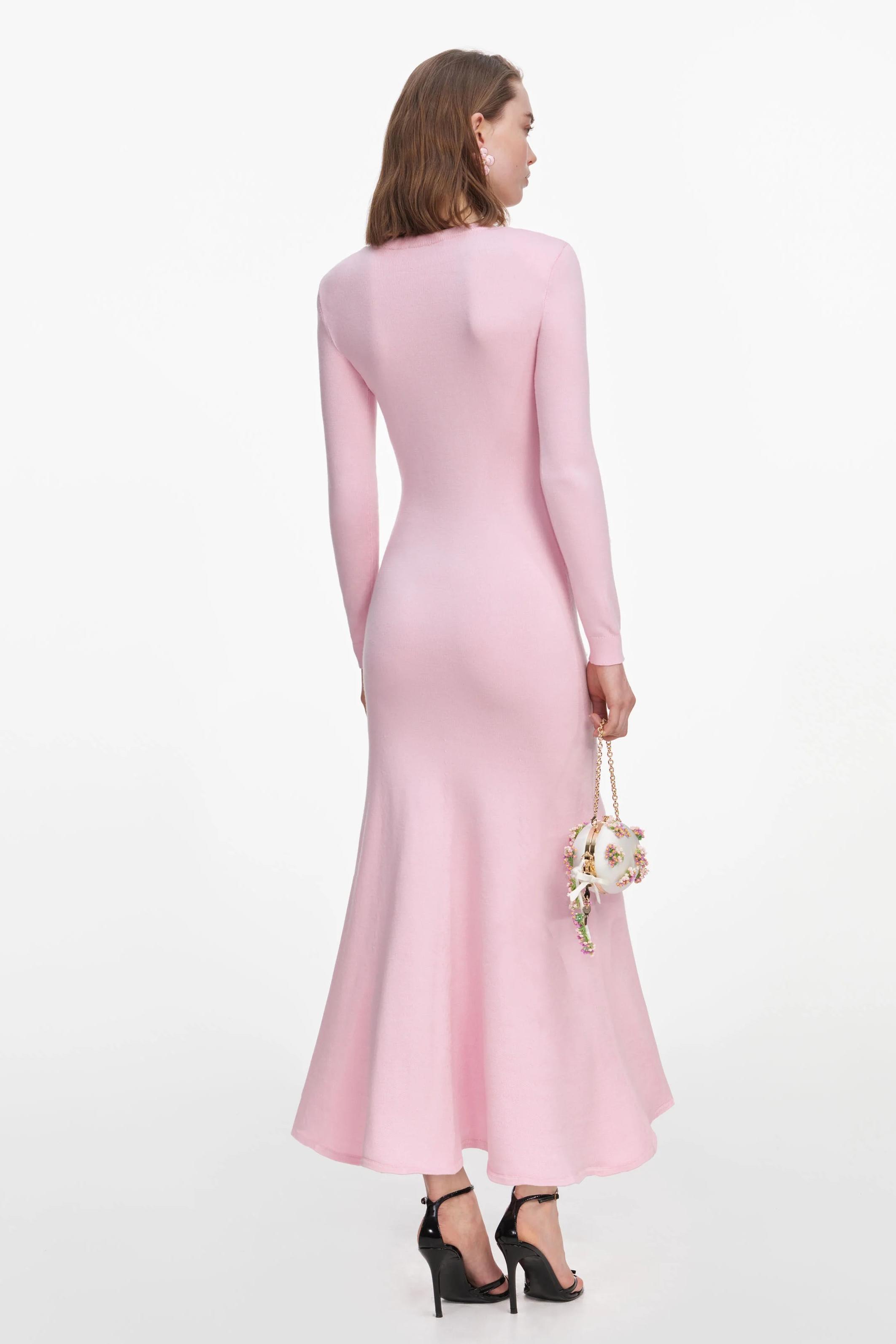 Knit Long Sleeve 3D Flower Midi Dress