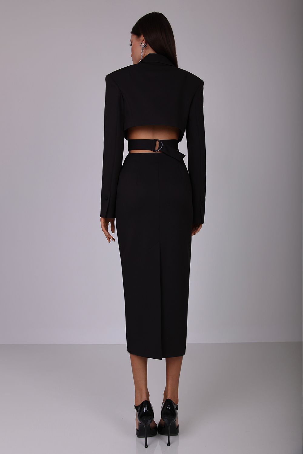 Solid Flapped  Single Breasted Midi Dress