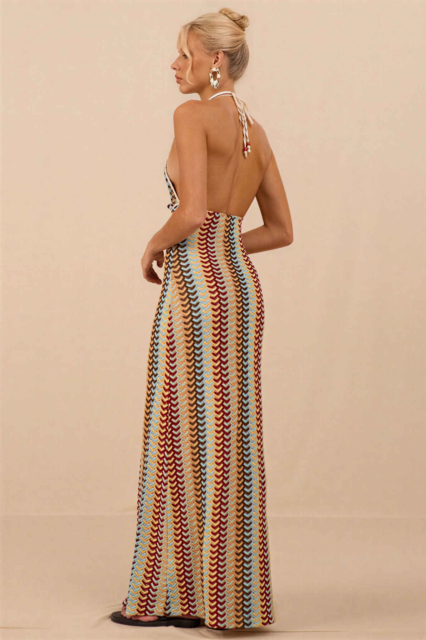Crochet Halter Neck Backless Midi Dress