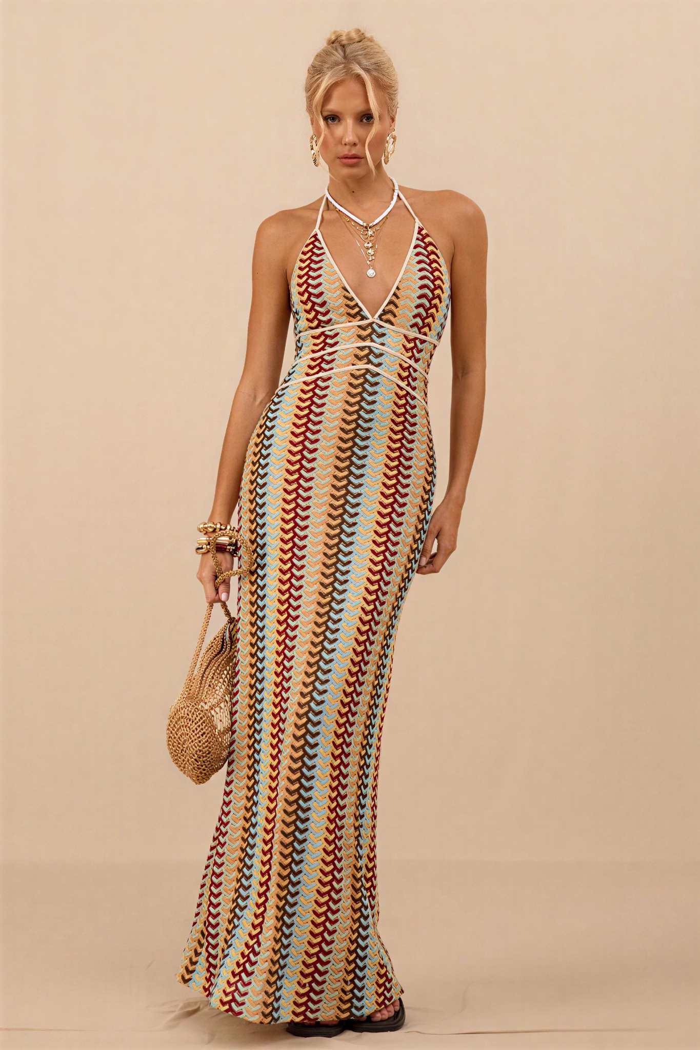 Crochet Halter Neck Backless Midi Dress