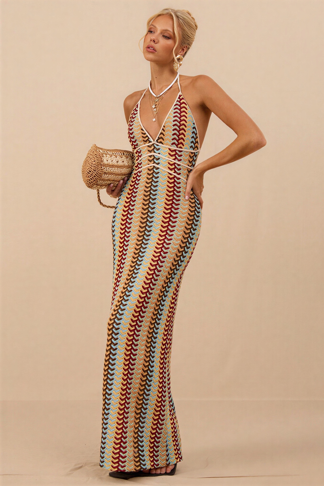 Crochet Halter Neck Backless Midi Dress