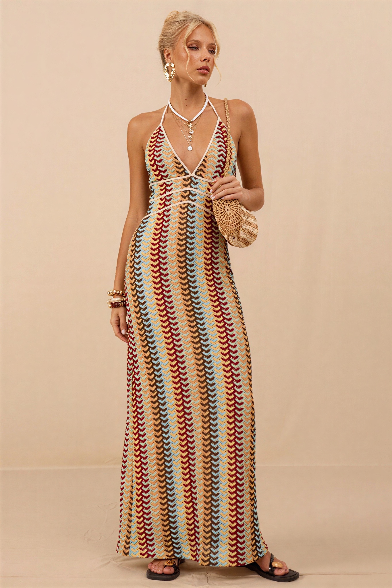 Crochet Halter Neck Backless Midi Dress