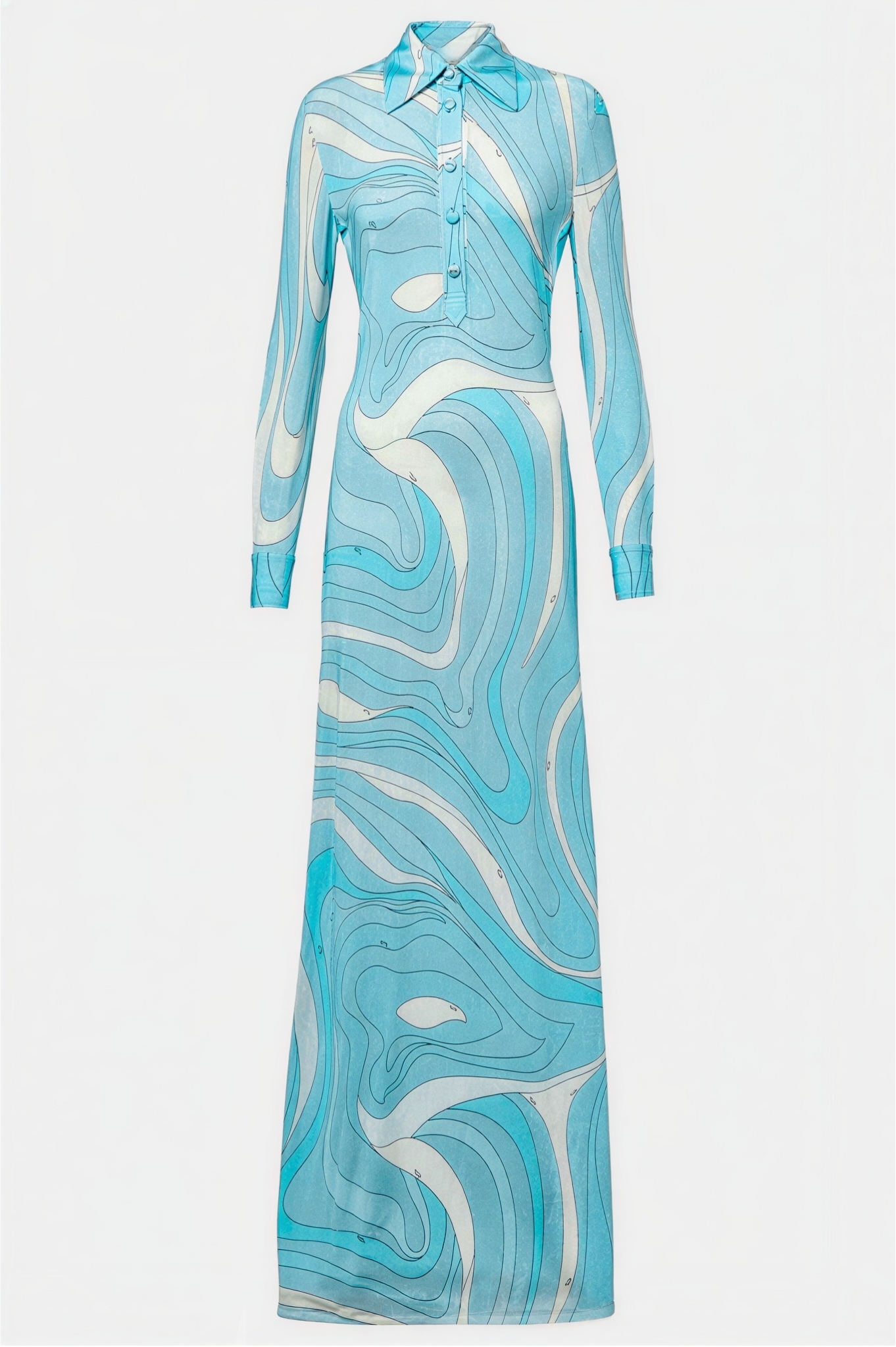 Abstract Print Shirt Collar Long Sleeve Midi Dress