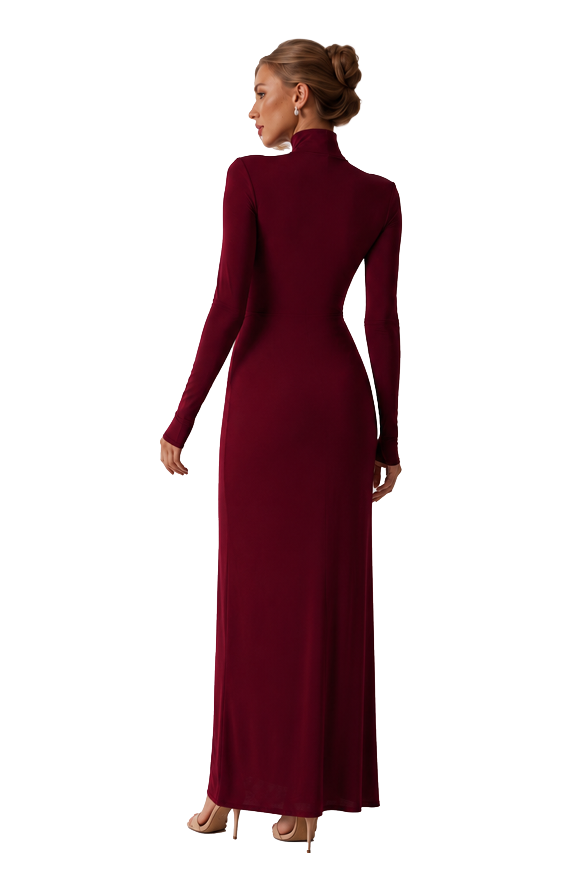 High Neck Gathering Bodycon Maxi Dress