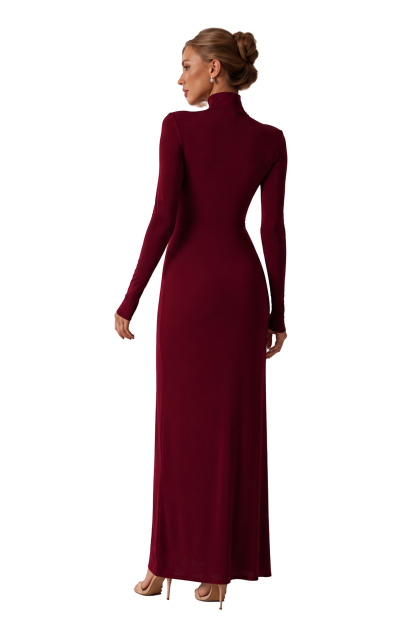High Neck Gathering Bodycon Maxi Dress