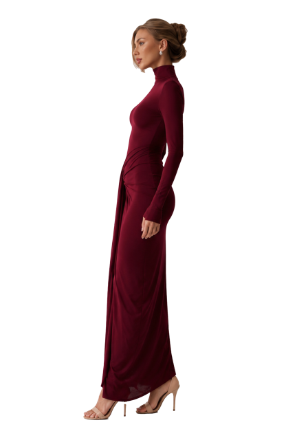 High Neck Gathering Bodycon Maxi Dress