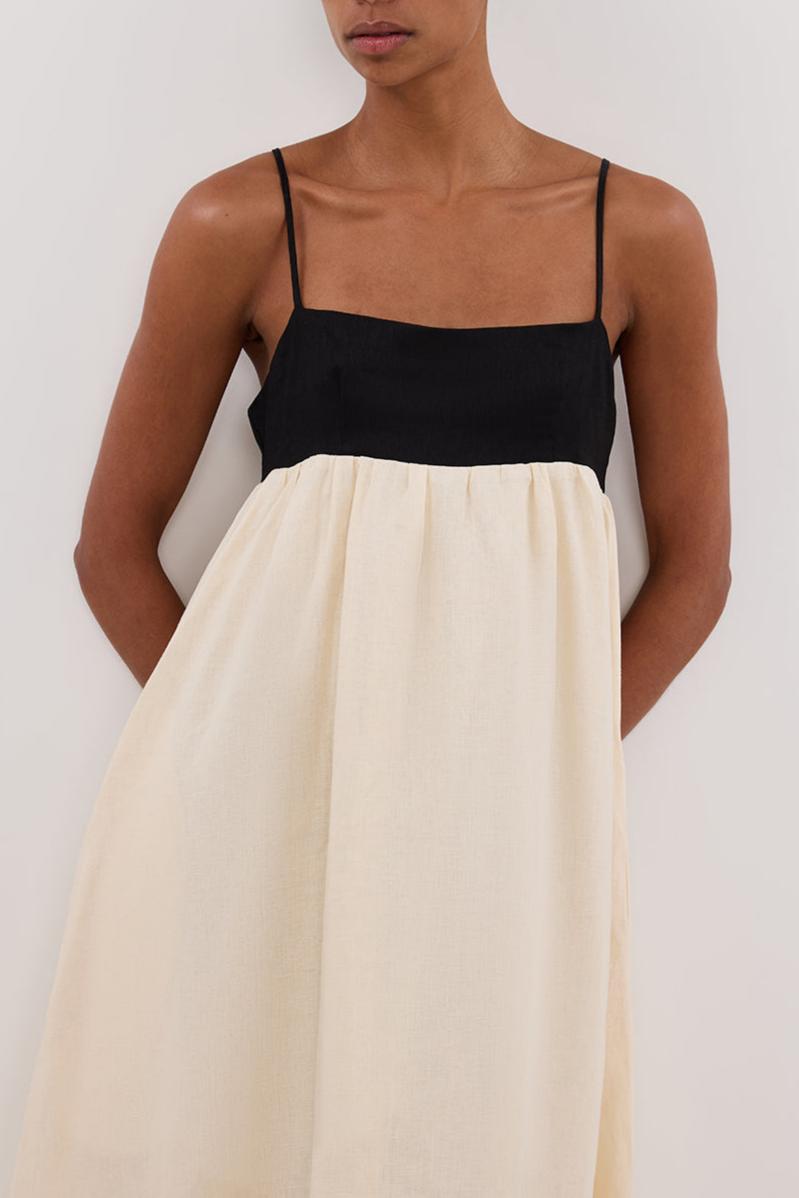 Contrast Color Slip Ruched Midi Dress