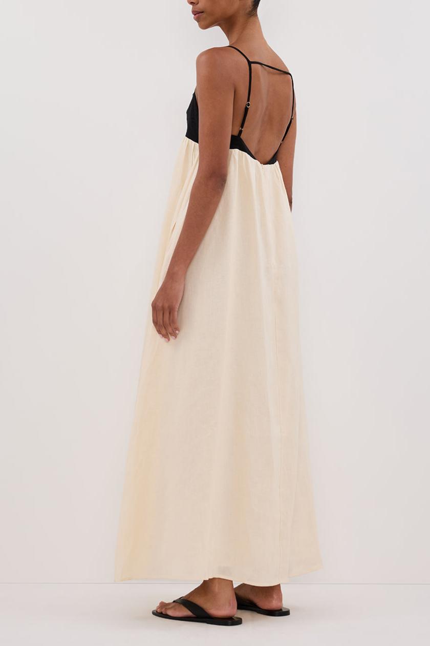 Contrast Color Slip Ruched Midi Dress