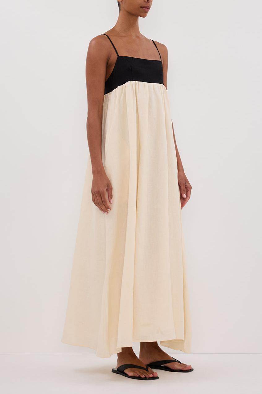 Contrast Color Slip Ruched Midi Dress