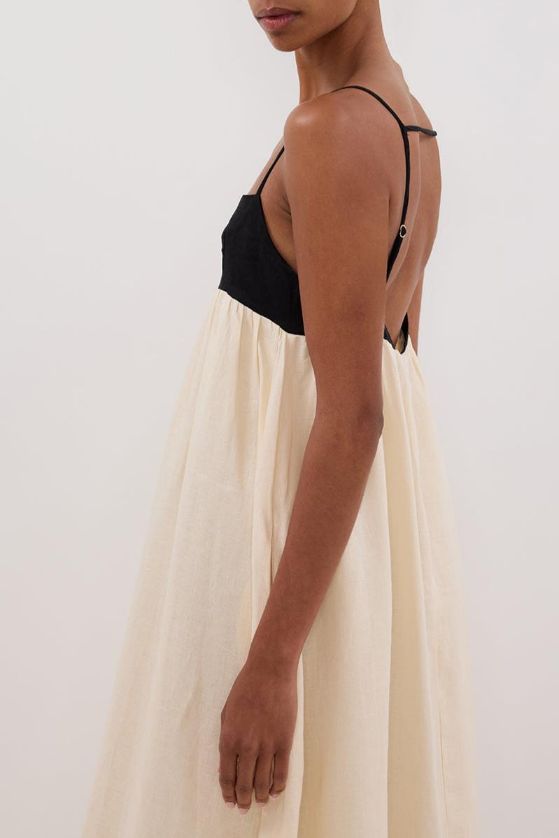 Contrast Color Slip Ruched Midi Dress