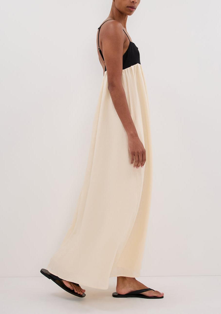 Contrast Color Slip Ruched Midi Dress