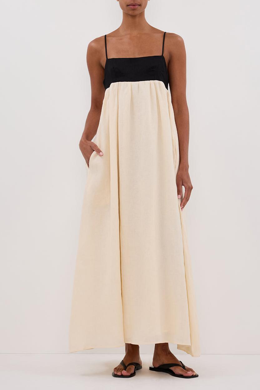 Contrast Color Slip Ruched Midi Dress