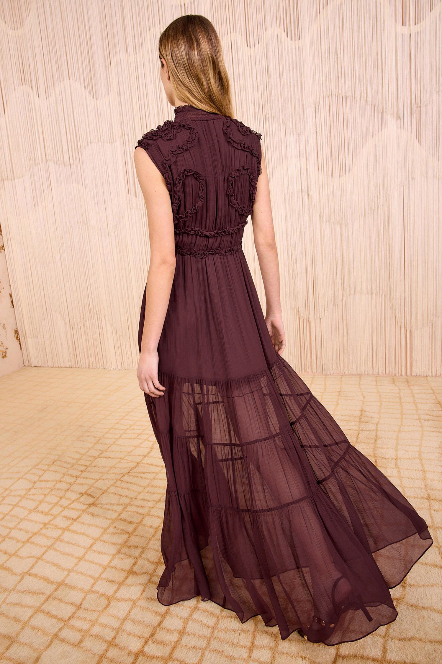 Frill Gathering Sleeveless Maxi Dress