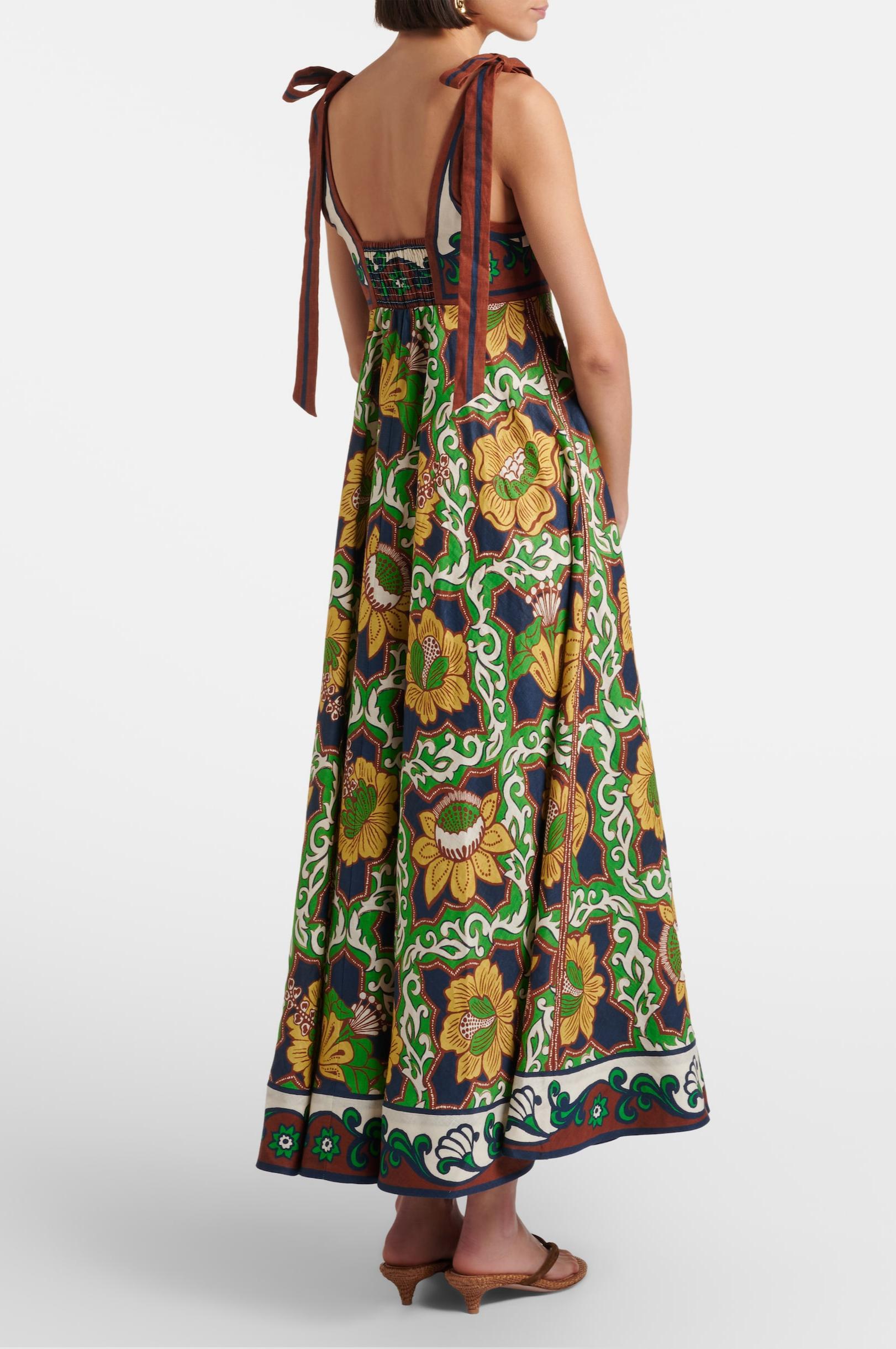 Retro Floral Print Sleeveless Tie Strap Midi Dress