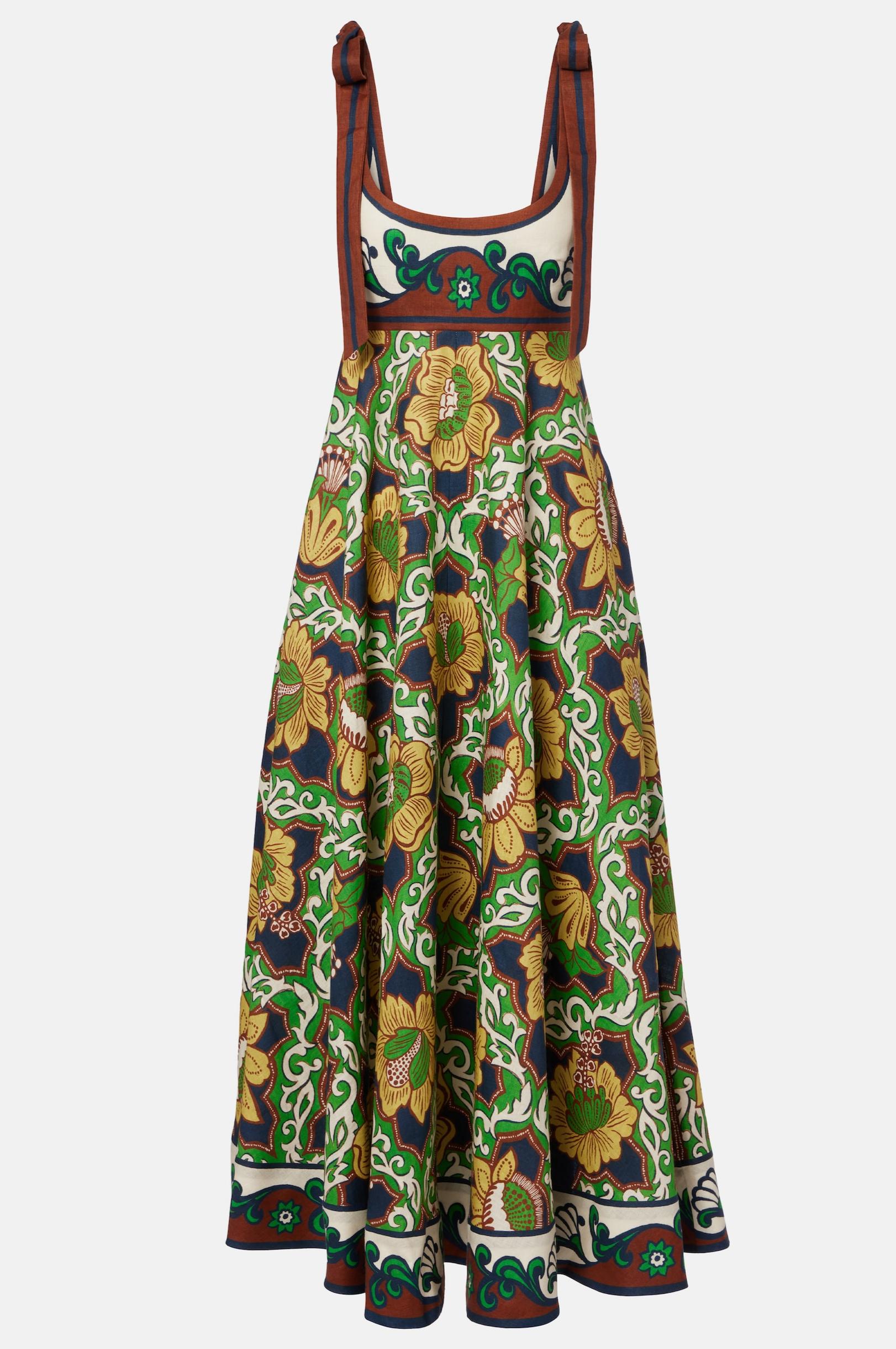 Retro Floral Print Sleeveless Tie Strap Midi Dress