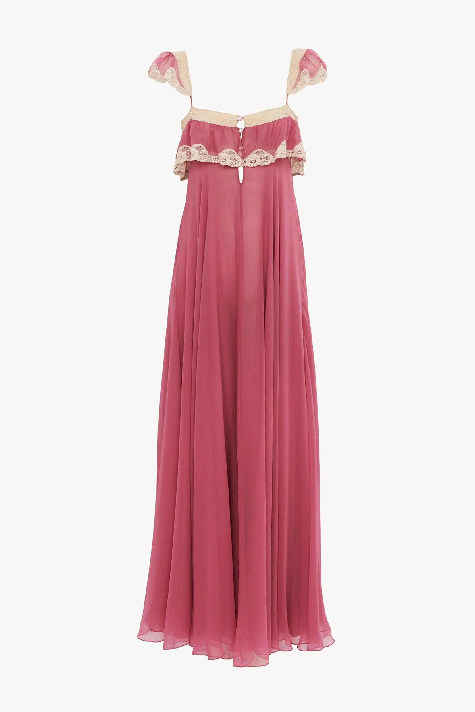 Lace Trim Ruffle Strap Chiffon Midi Dress