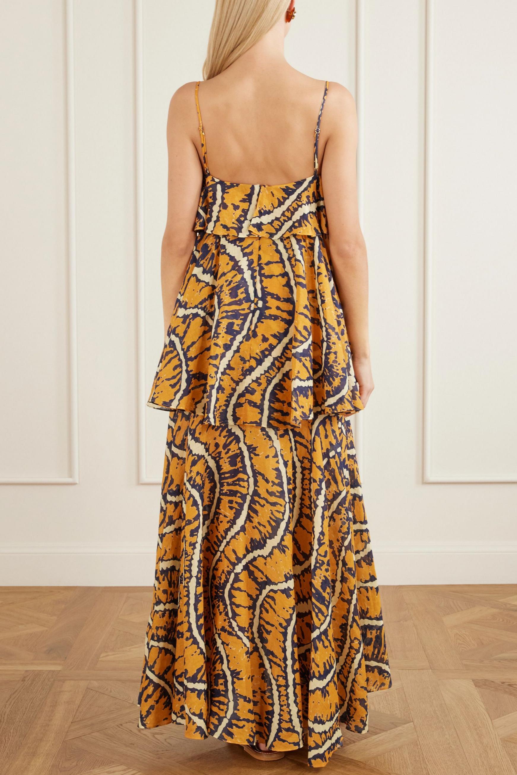 Ripple Print Slip Ruffle Maxi Dress