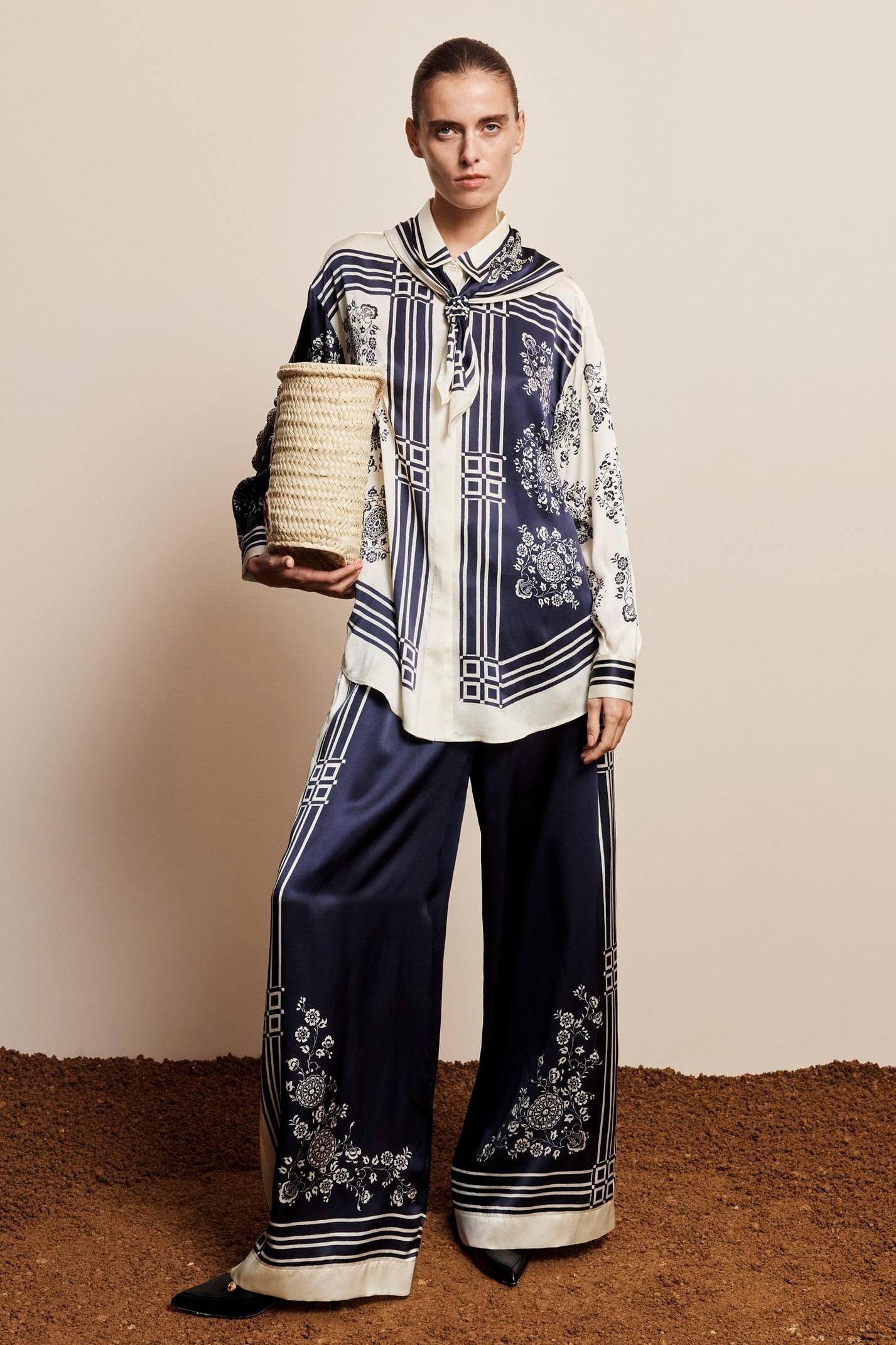 Paisley Print Blouse & High Waist Pants Set