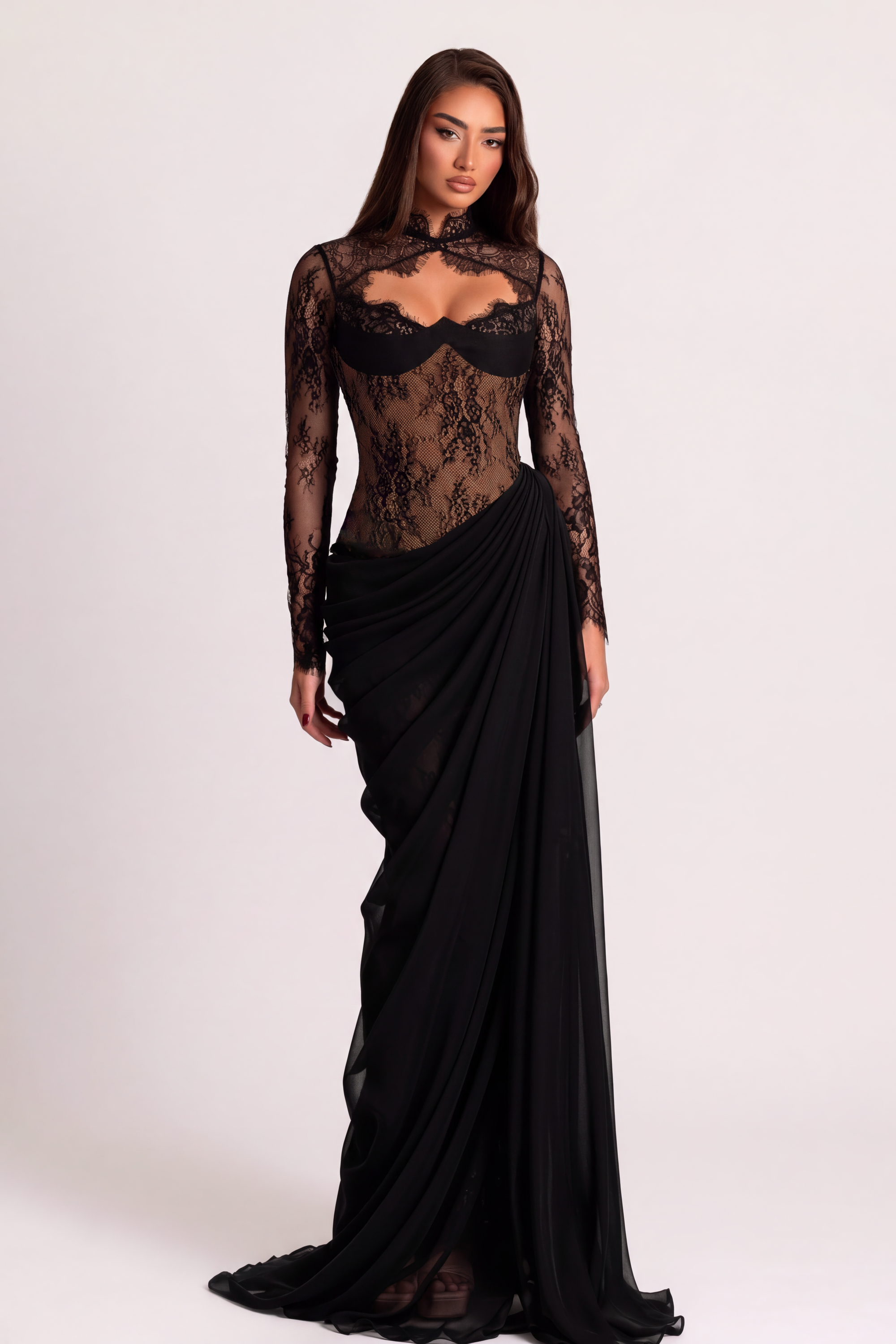 Lace Splicing Gathering Maxi Dress