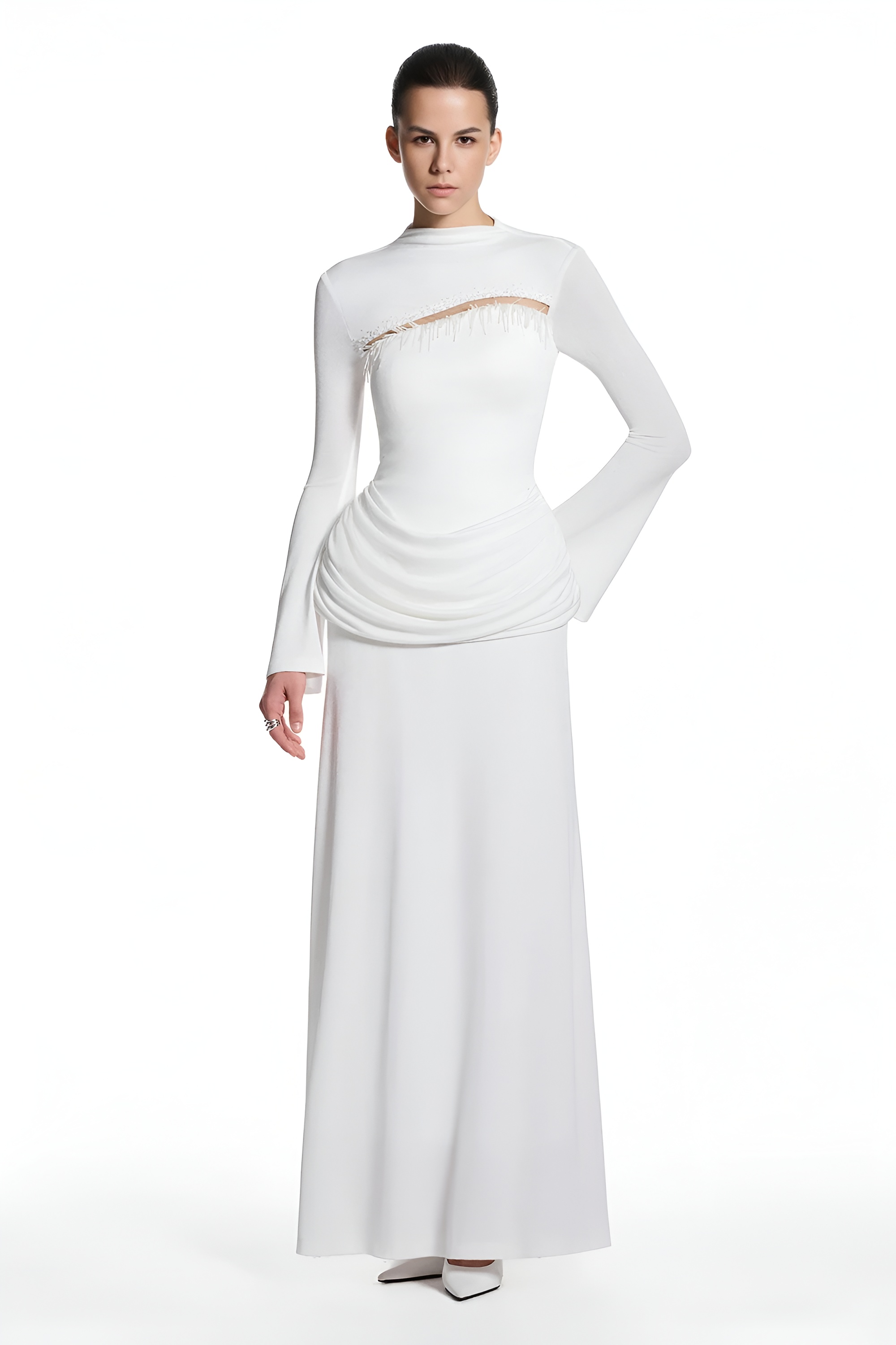 Jersey Rivet Gathering Maxi Dress