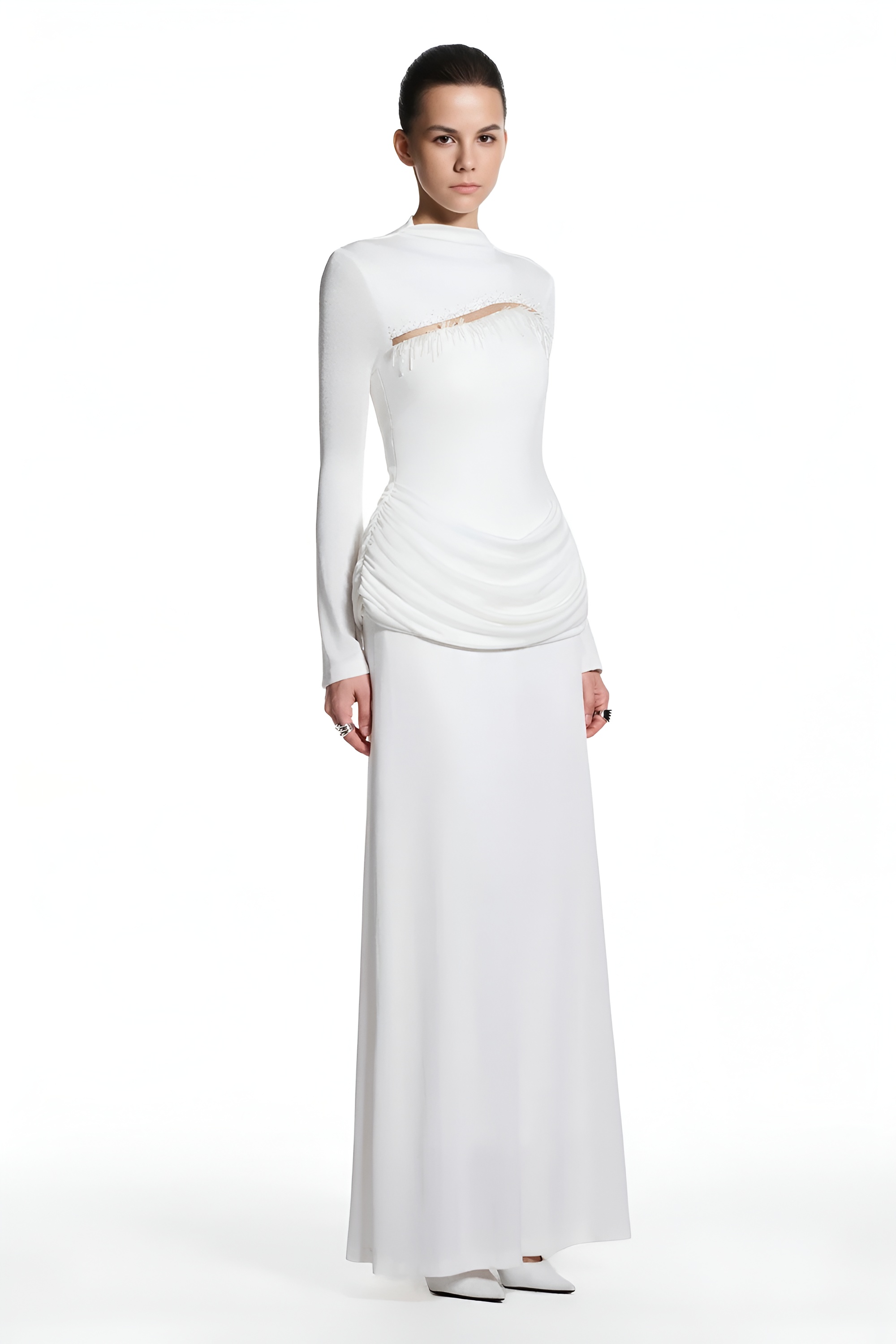 Jersey Rivet Gathering Maxi Dress