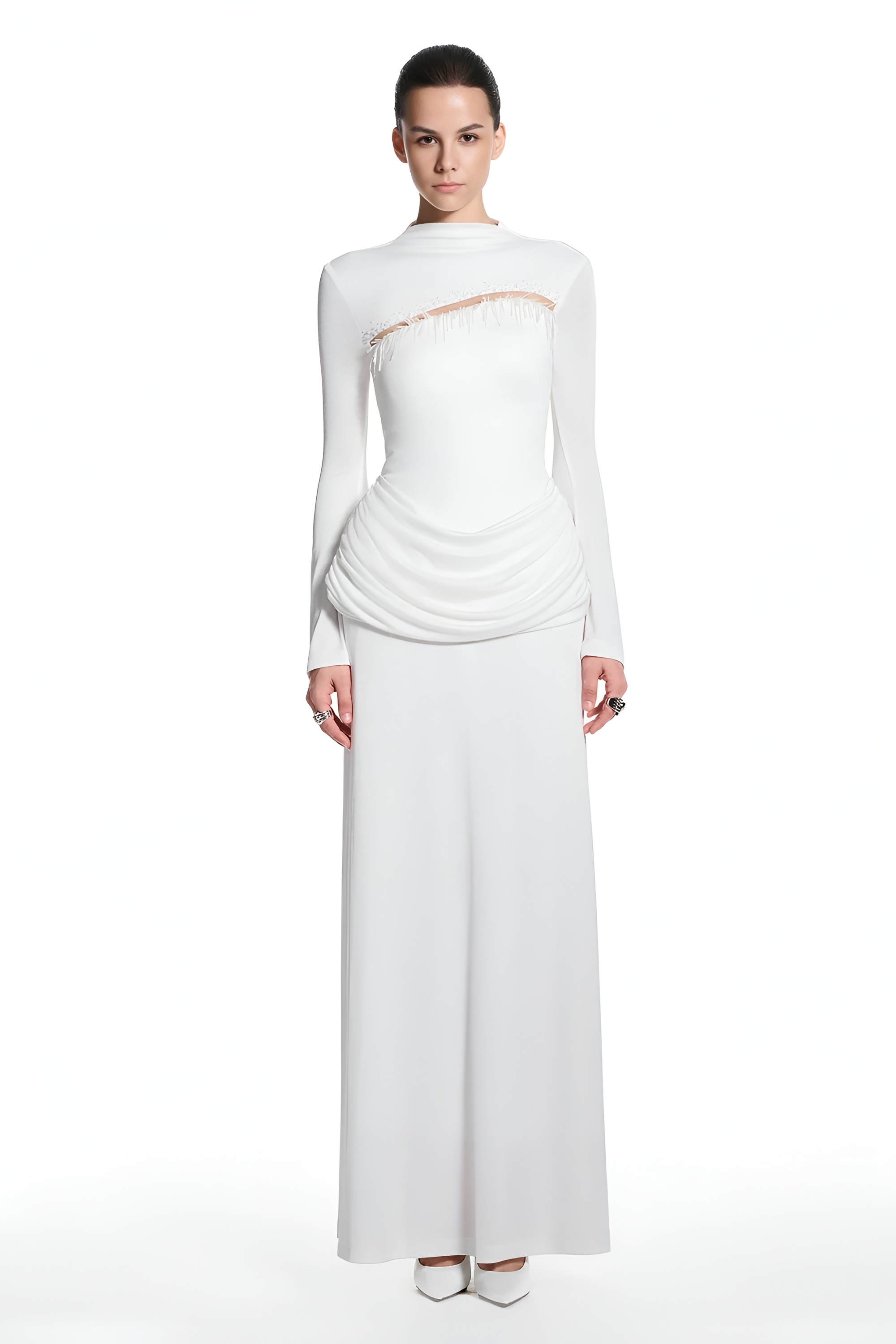 Jersey Rivet Gathering Maxi Dress