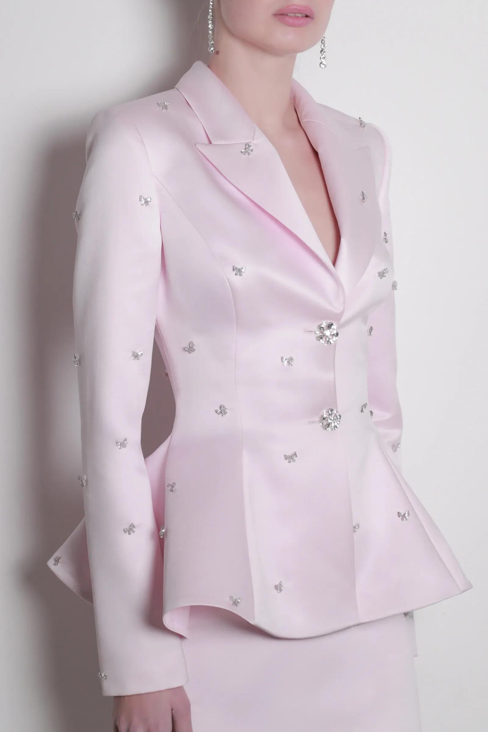 Rhinestone Rivets Blazer & High Waist Maxi Skirt Set