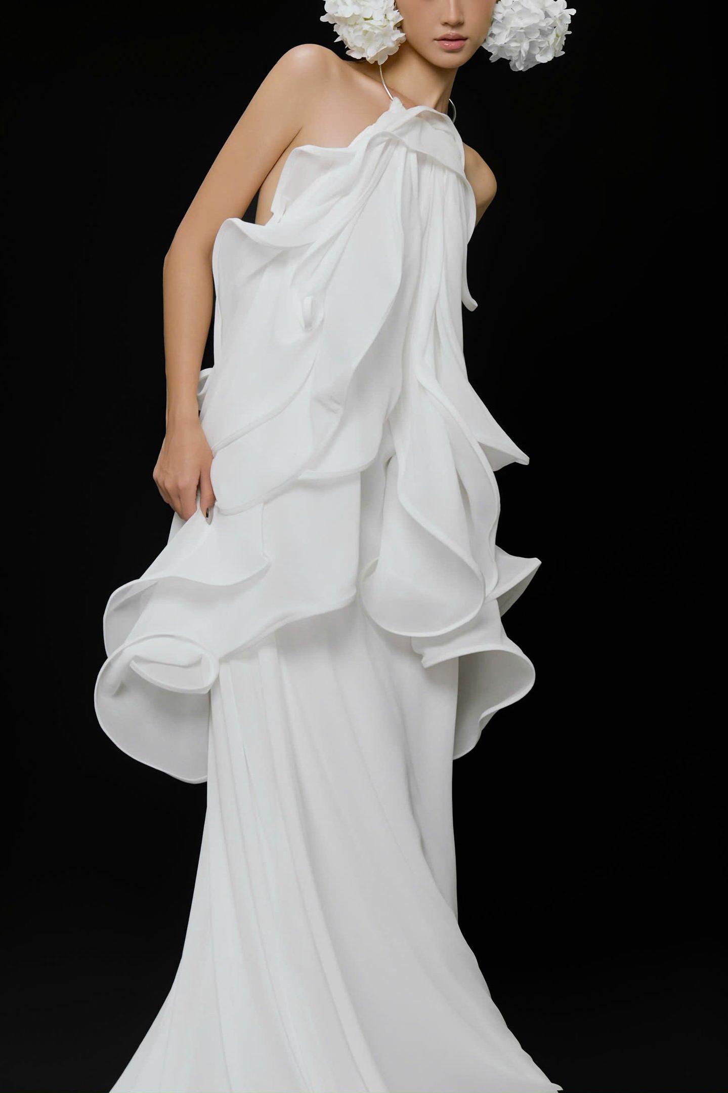 Halter Neck Backless Ruffle Maxi Dress