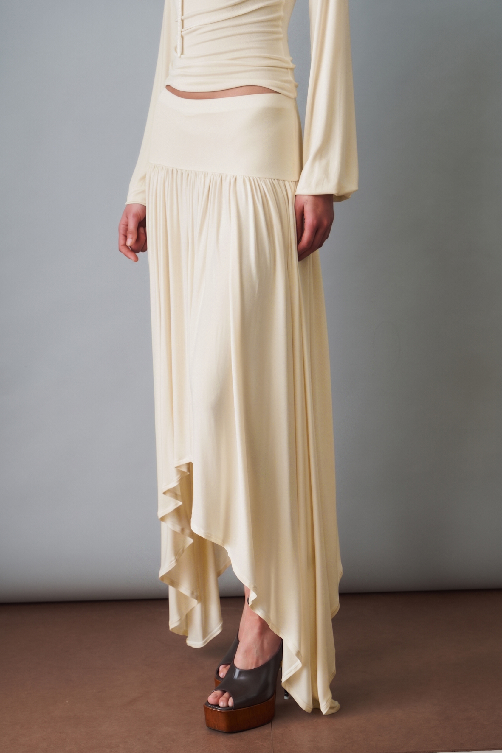 Off Shoulder Lace-Up Top & Mid Waist Midi Skirt Set