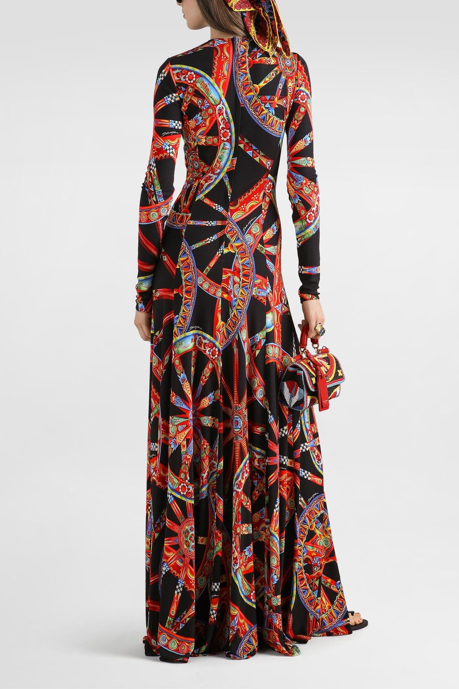 Abstract Print Round Neck Long Sleeve Maxi Dress