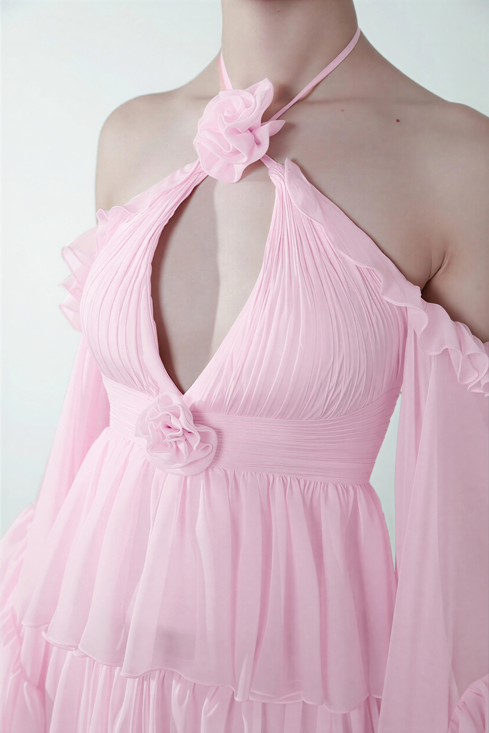 3D Flower Ruffle Top & High Waist Maxi Skirt Set