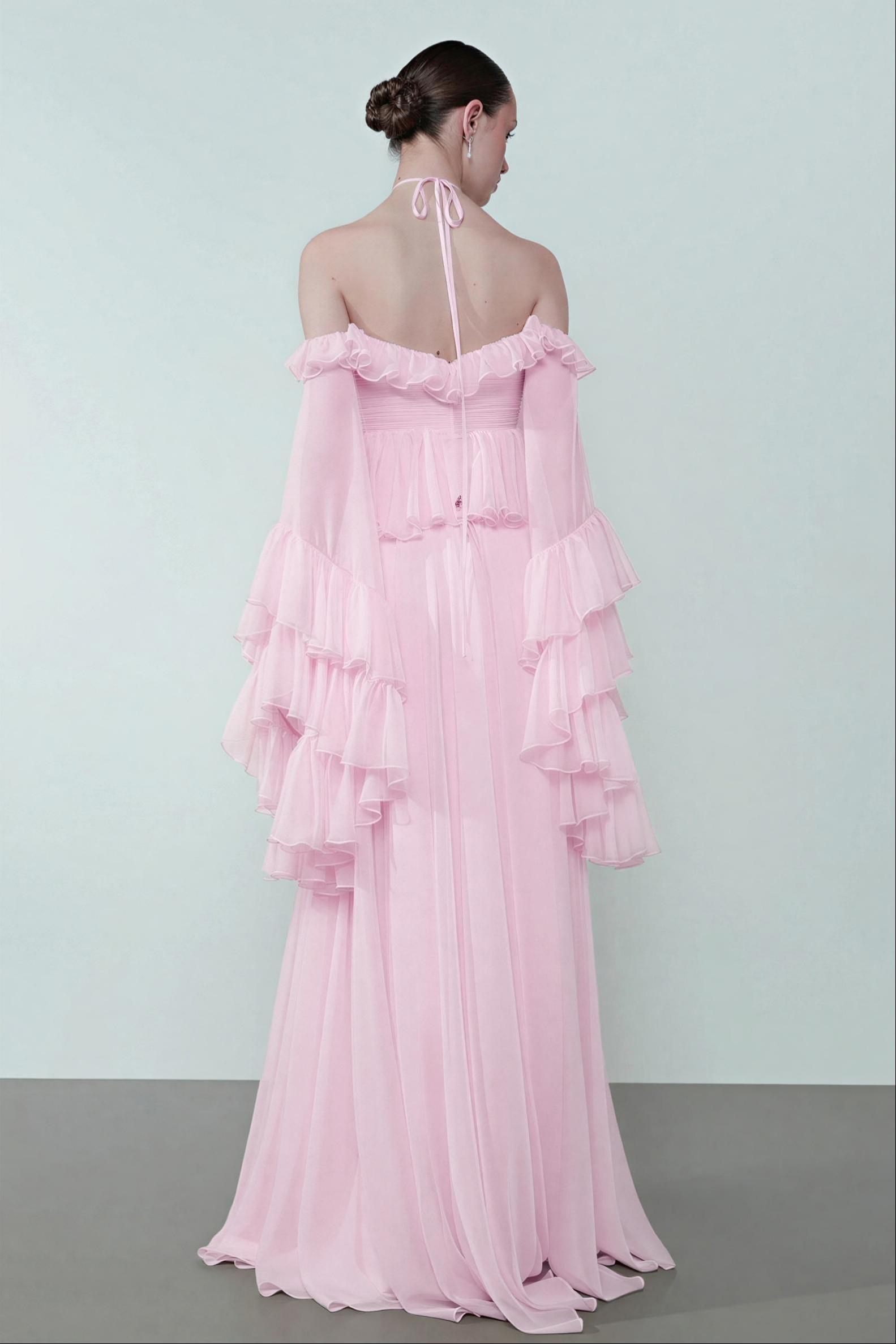 3D Flower Ruffle Top & High Waist Maxi Skirt Set