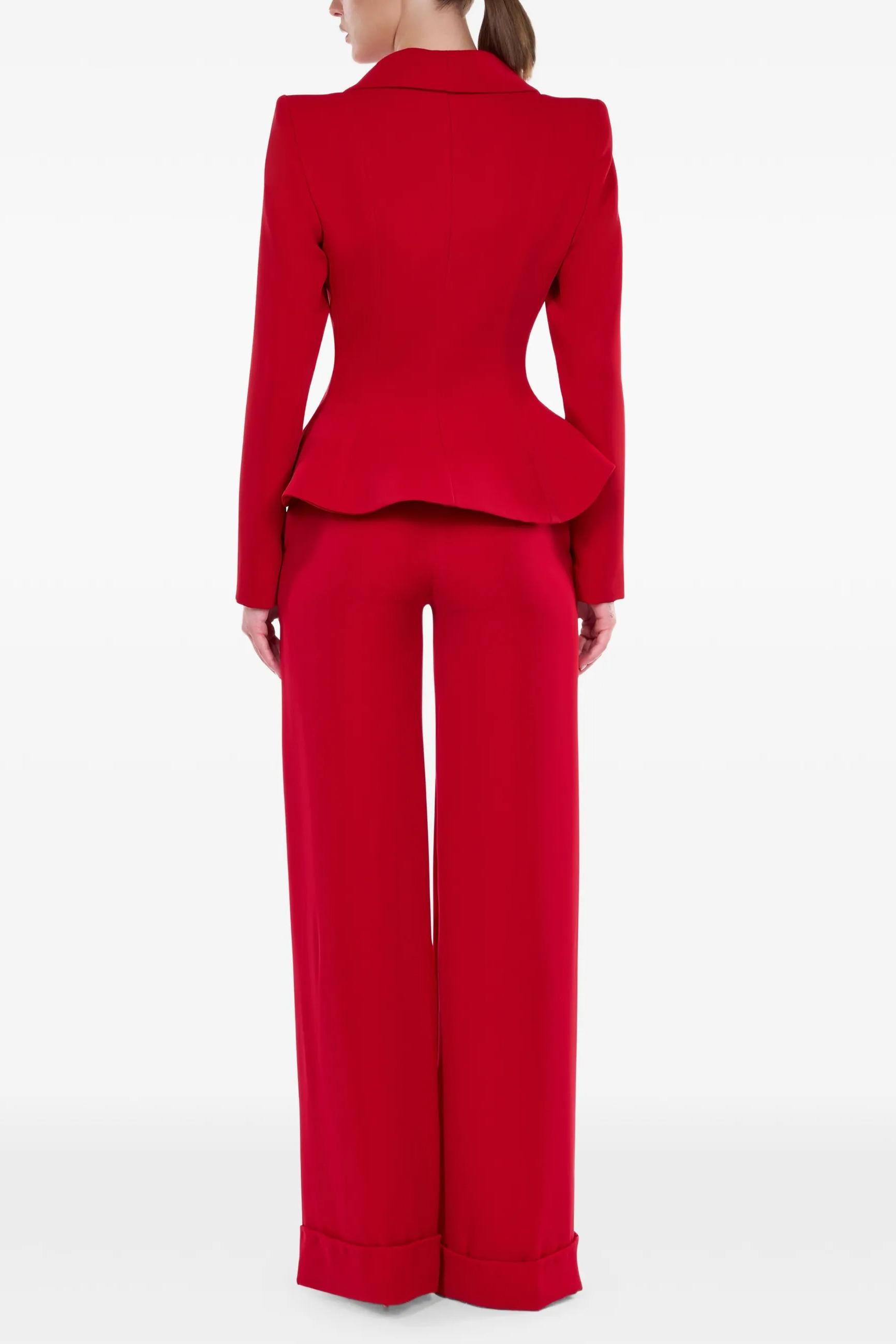 Nail Bead Embroidery Blazer & High Waist Wide Leg Pants Set