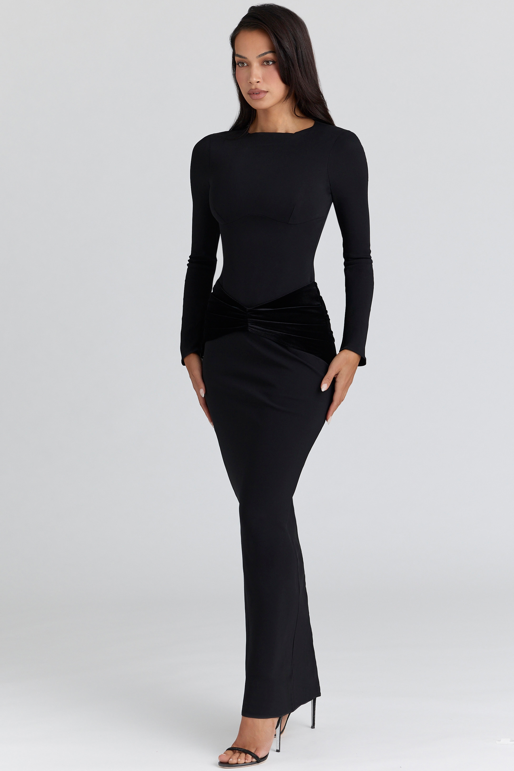 Jersey Velvet Ruched Maxi Dress