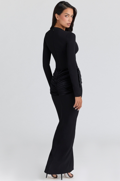 Jersey Velvet Ruched Maxi Dress