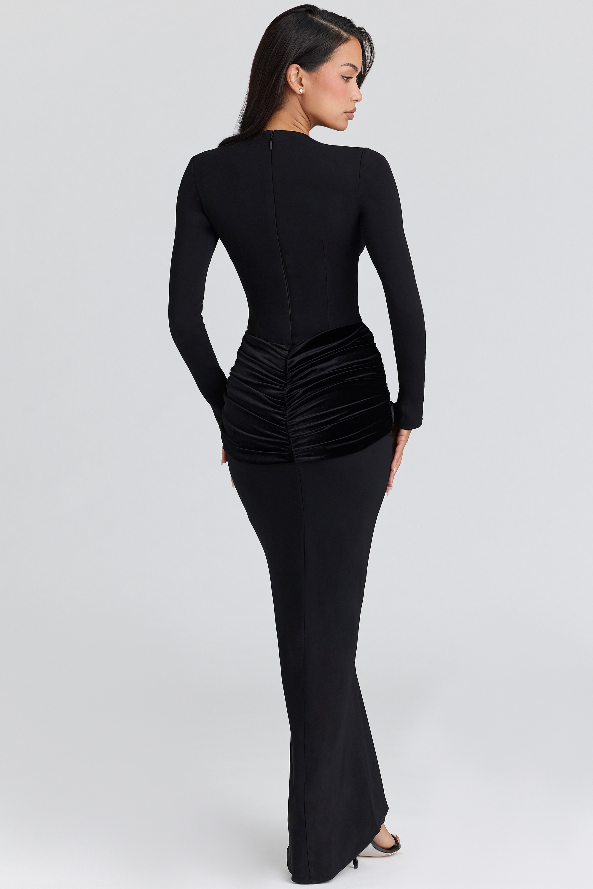Jersey Velvet Ruched Maxi Dress