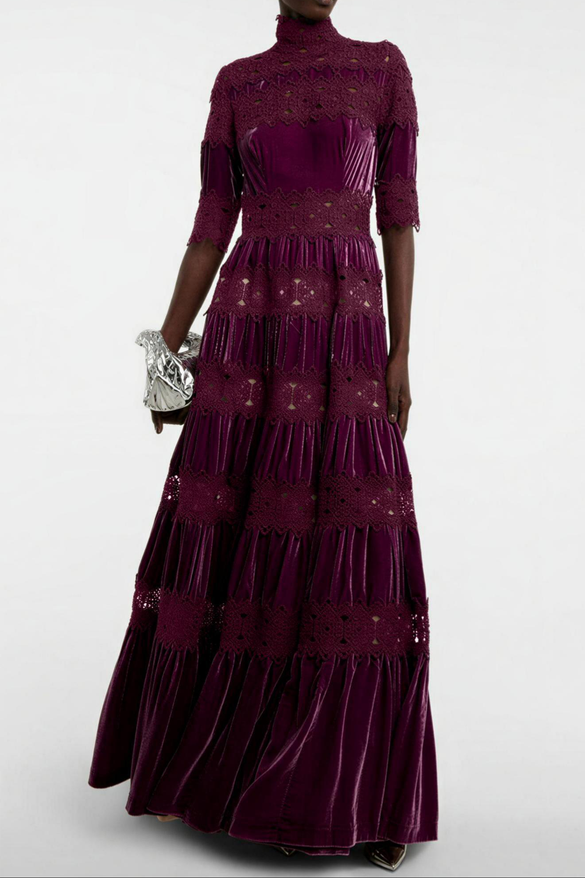 Lace Velvet High Neck Maxi Dress