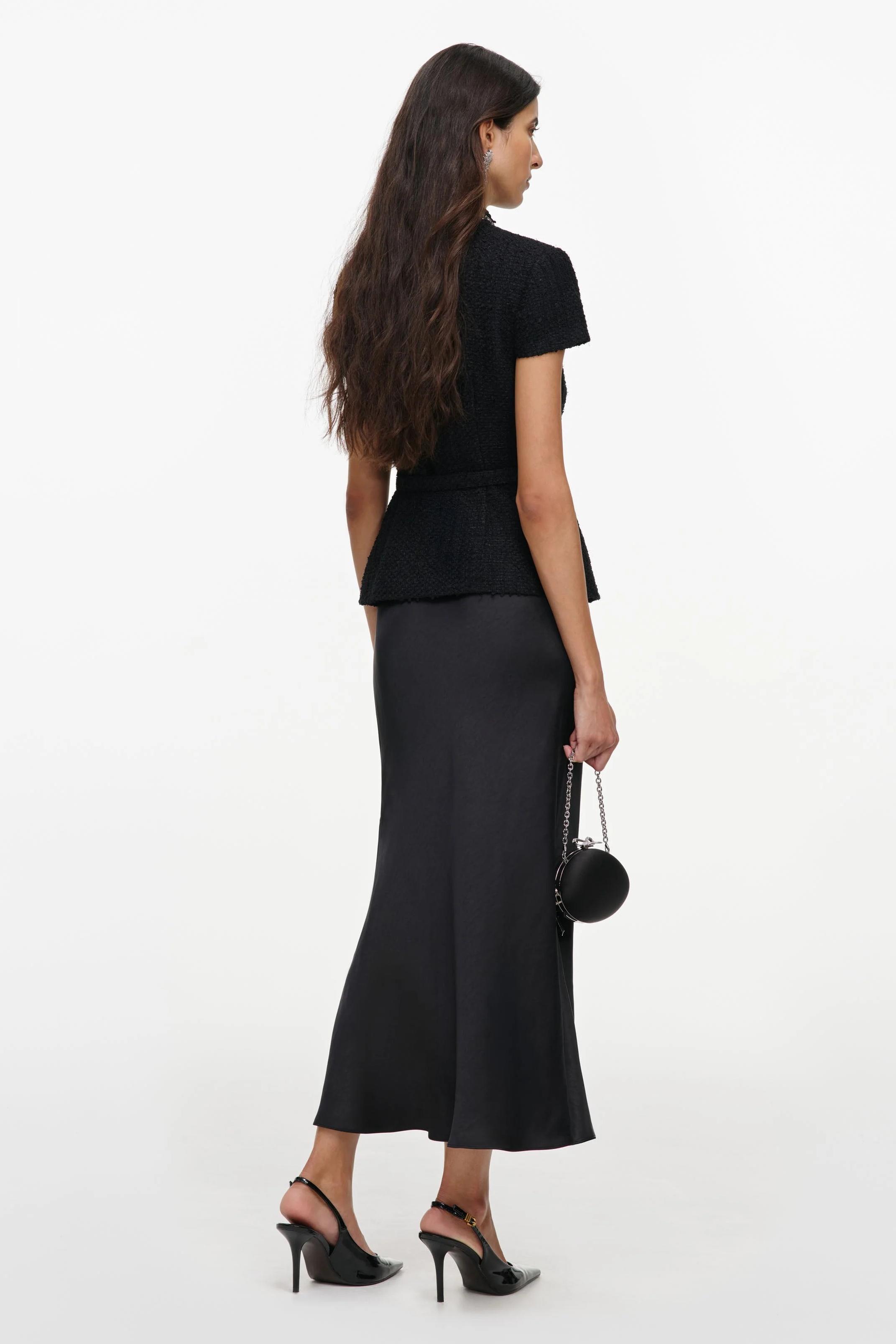 Rhinestone Rivets Satin Midi Dress With Belt