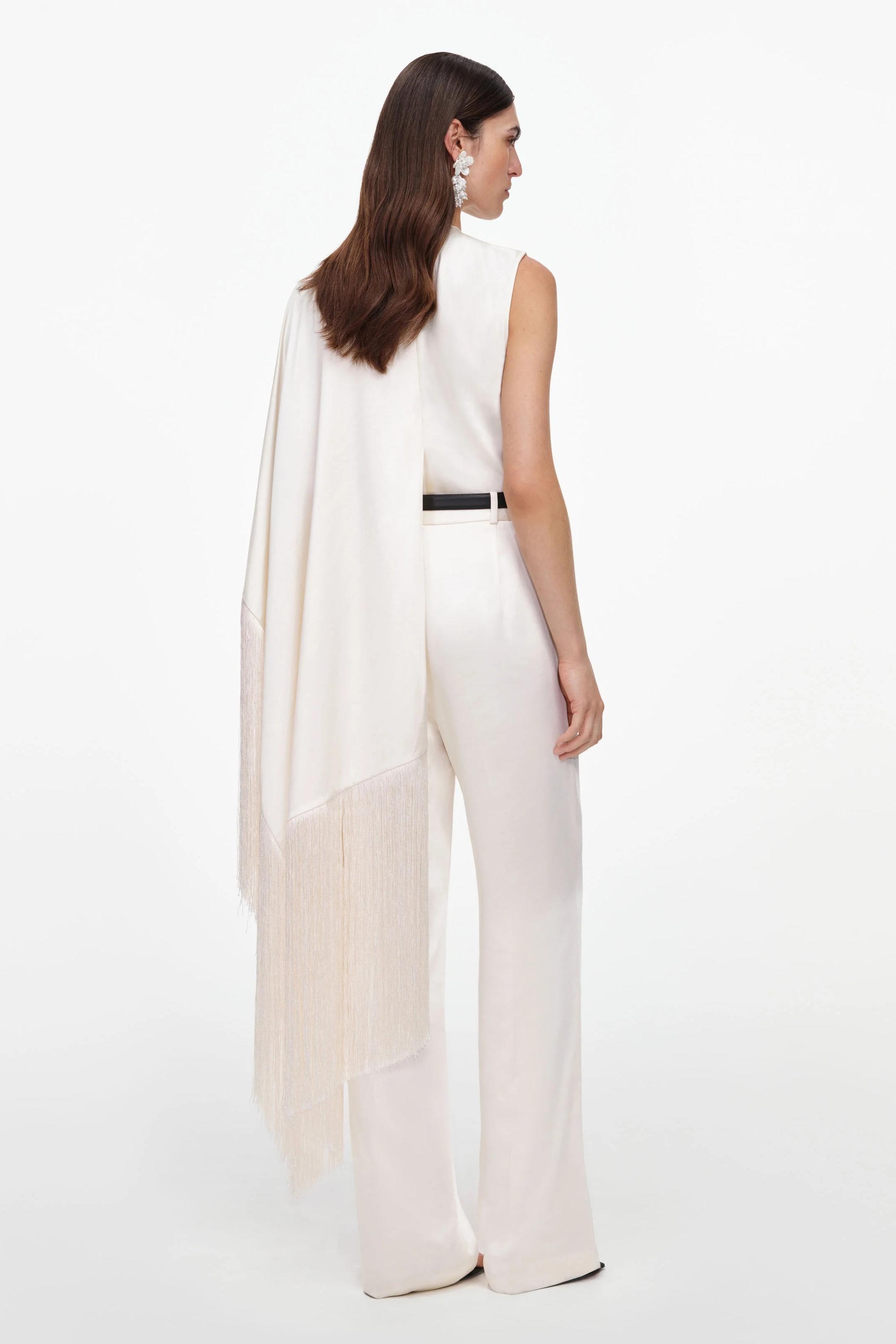 Satin Tassel Asymmetrical Sleeve Top