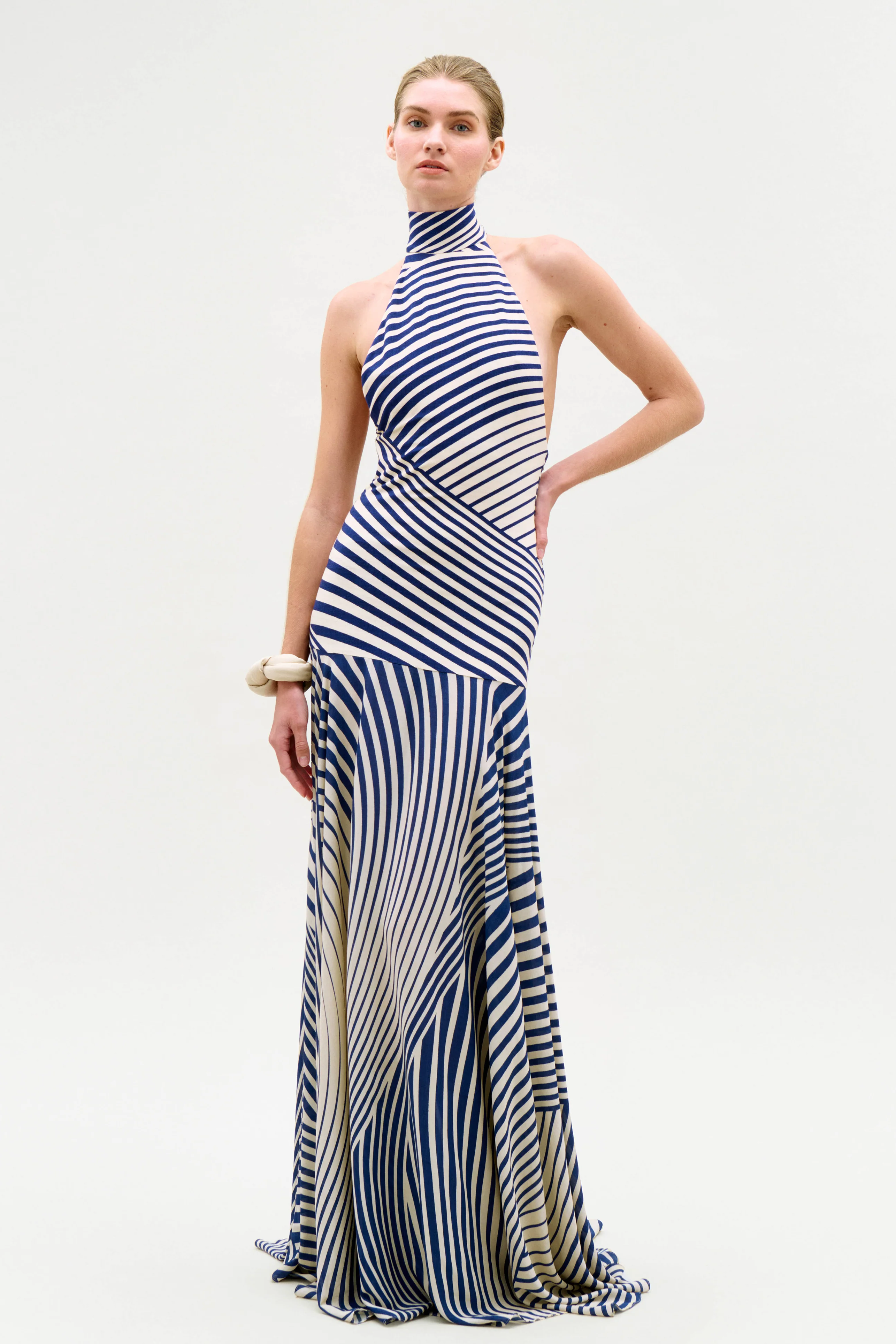 Jersey Stripe Halter Neck Maxi Dress